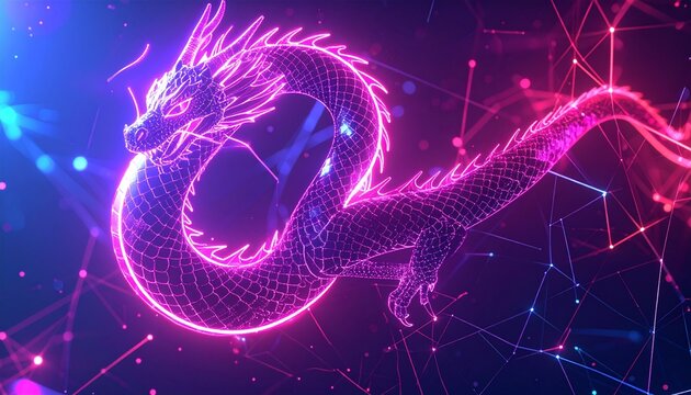 Digital Neon Dragon Illustration