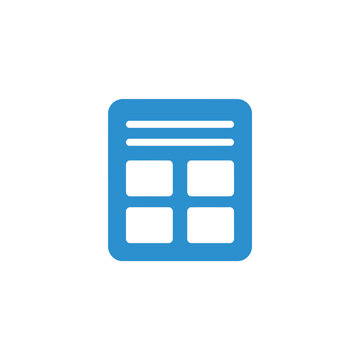 Isolated document icon with table structure, representing data organization, reporting, or spreadsheets, simple blue graphic