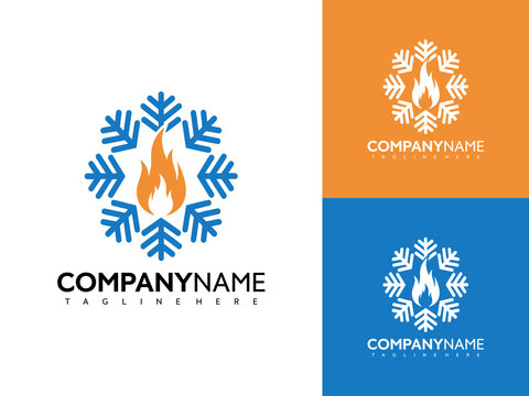 Company logo features flame surrounded by snowflakes on colored backgrounds