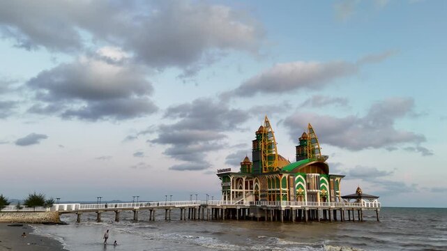 The Ziyadatul Abrar Floating Mosque, located at Siring Pagatan Beach in South Kalimantan