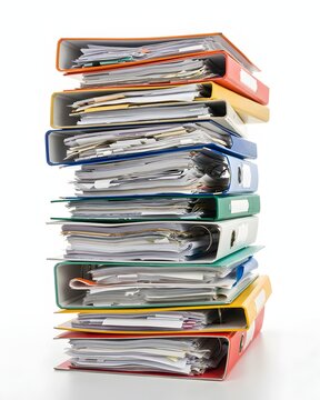 Stack of colorful file folders and documents, office organization and storage