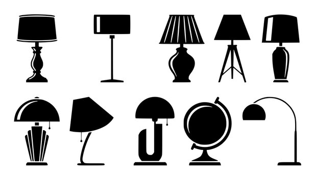 Minimal Bedside Lamp Black Vector Icons for Home Interior Design