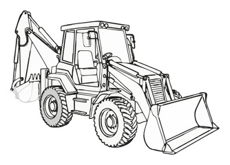 Naklejka premium Backhoe loader construction equipment line art. Generative AI