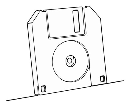Floppy disk perspective line art vector illustration. Generative AI