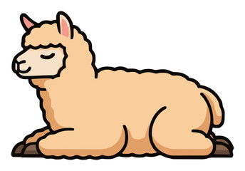 Fototapeta premium Peaceful sleeping alpaca side view vector illustration. Generative AI
