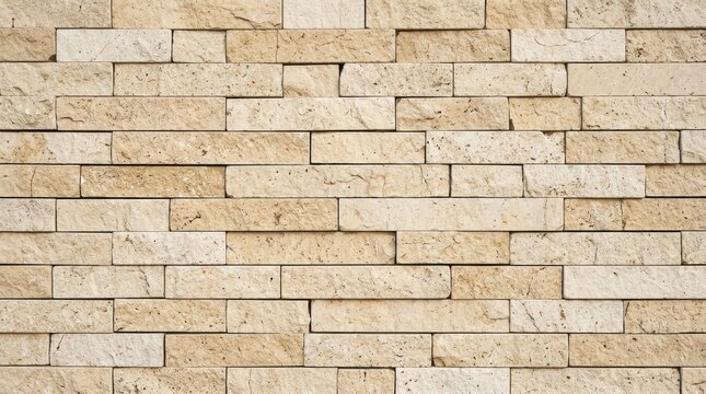 Close-up of Beige Brick Wall with Textured Surface for Background or Design.