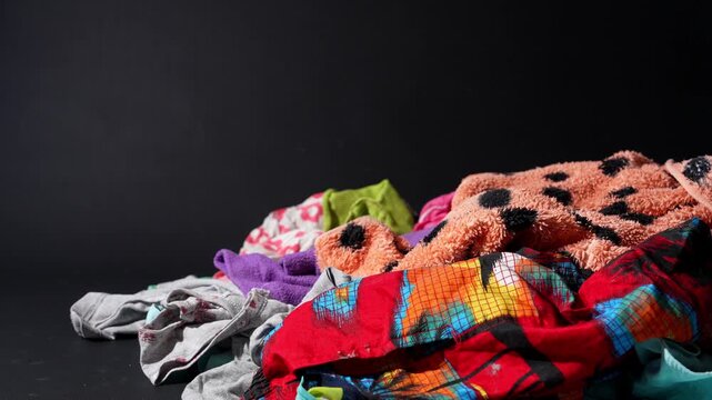 Textile Waste Recycling Old Clothes Fabric Slow Motion Falling Environmental Pollution Concept