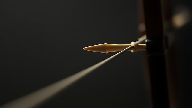 An extreme close-up of a single bowstring pulled taut, with an arrow nocked.