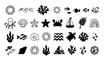 Contemporary Abstract Summer Ocean Naive Style Vector Set with Marine Elements © Tonmoy