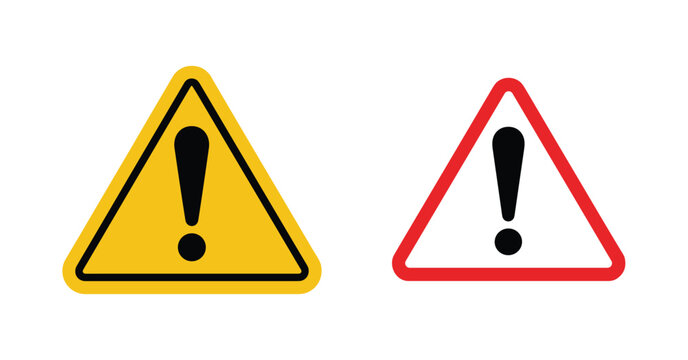 Warning Sign Icons: Two distinct triangular warning signs, one yellow with a black exclamation mark and the other red-outlined with a black exclamation mark, symbolizing caution and alerts.