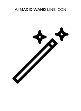 AI Magic Wand Line Icon, Artificial Intelligence Magic Outline Vector