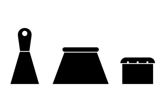 This is a minimalist vector illustration of a scrapers tool icon, featuring a simple, clean, and solid glyph style. The icon can be used as a symbol, sign, or logo