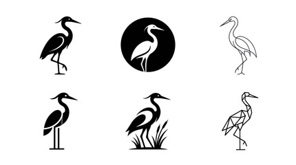 Obraz premium Heron and egret bird silhouette and outline collection.