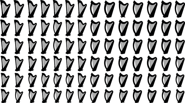 Classical musical instrument harp silhouettes pattern mega bundle traditional Celtic lyre icons collection for orchestra audio branding design element