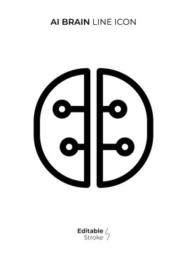 AI Brain Line Icon, Editable Stroke Artificial Intelligence Brain Outline Vector