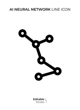 AI Neural Network Line Icon, Editable Stroke Artificial Intelligence Network Outline Vector