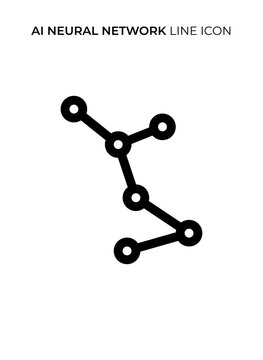 AI Neural Network Line Icon, Artificial Intelligence Network Outline Vector