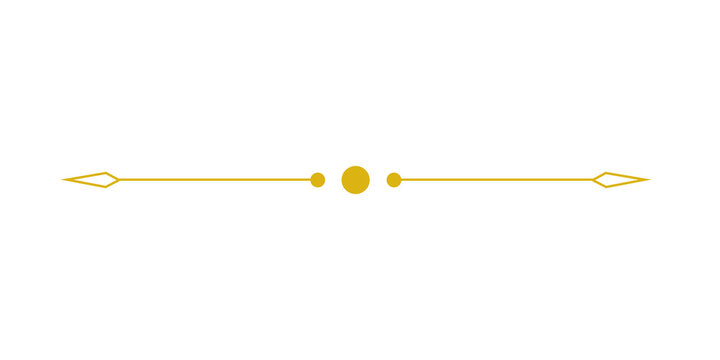 Decorative golden horizontal divider line with geometric accents isolated on transparent background