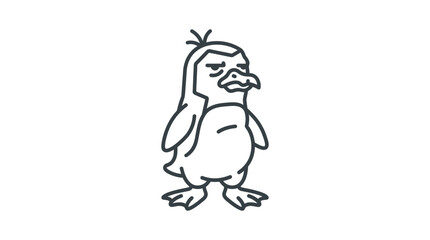 Obraz premium Grumpy Penguin Character with Tired Expression Line Art