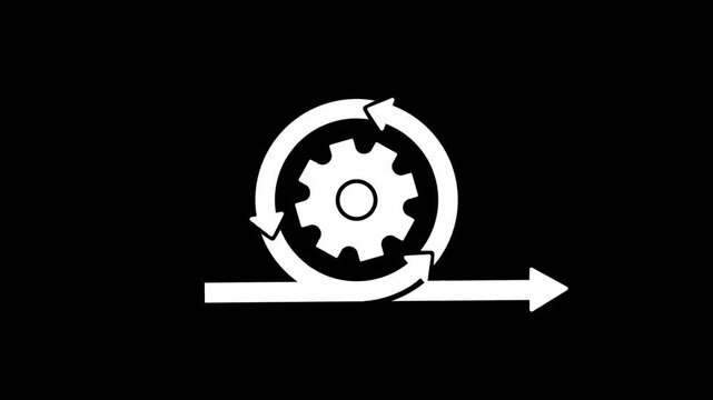Agile development icon featuring gear and circular arrow symbols. Visual representation of continuous improvement and iterative development process.
