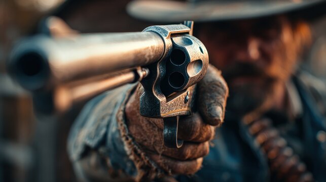 Close up of a person holding a revolver