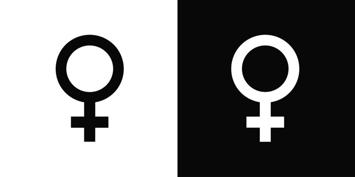 Female Symbol Contrast: A stark representation of the female symbol, presented in both black on white and white on black, highlighting a visual dichotomy.