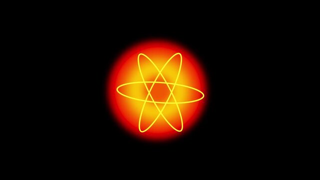 red and orange atom orbital icon with intersecting curved rings, representing energy, science or nuclear symbolism with a smooth, 4k video   