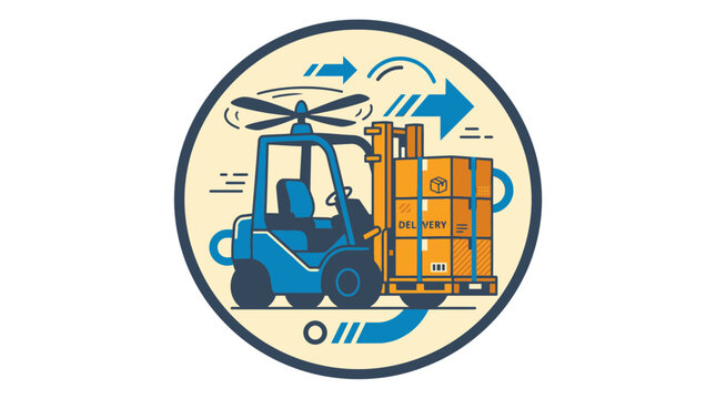 Forklift logo design with boxes and circular frame.