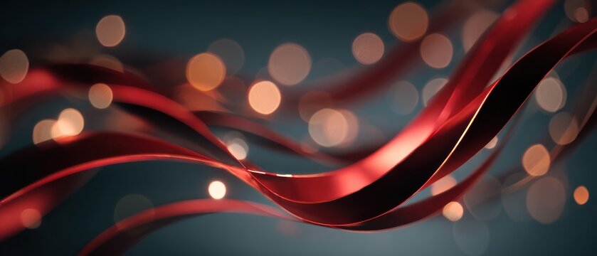 Abstract red ribbons with bokeh background