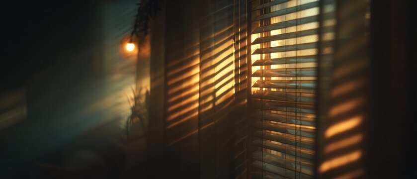 Sunlight streaming through blinds