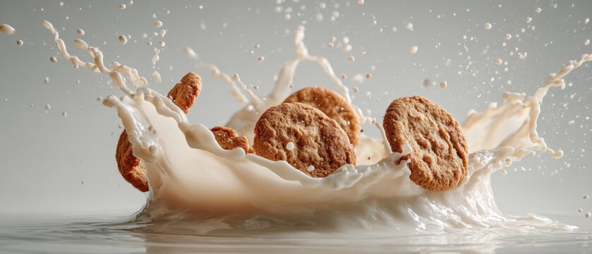 Cookies splashing in milk studio shot