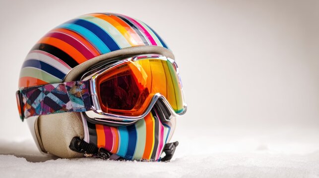 Colorful ski helmet with goggles winter sport gear