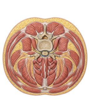 Anatomical cross section of human lumbar spine and muscles