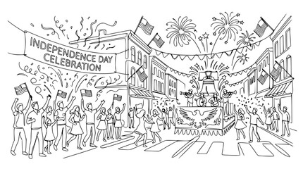 Fototapeta premium Independence Day Parade Celebration with Fireworks and Crowd