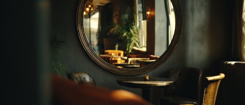Elegant cafe interior with decorative mirror