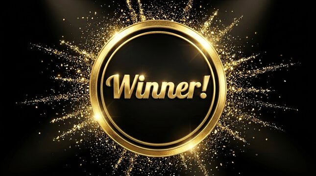 Golden winner announcement with sparkling effects celebration and achievement concept