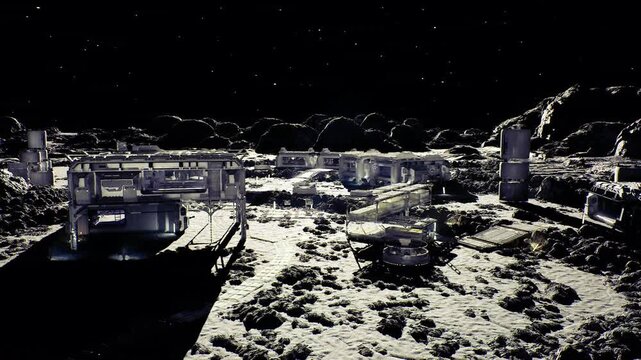 maintenance drone conducting urgent repair on habitat module, illuminated worklights reveal patched hull panels, scaffolding and tether lines create tense