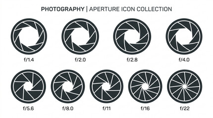 Collection of camera lens aperture icons showing different f stop values © Waqas