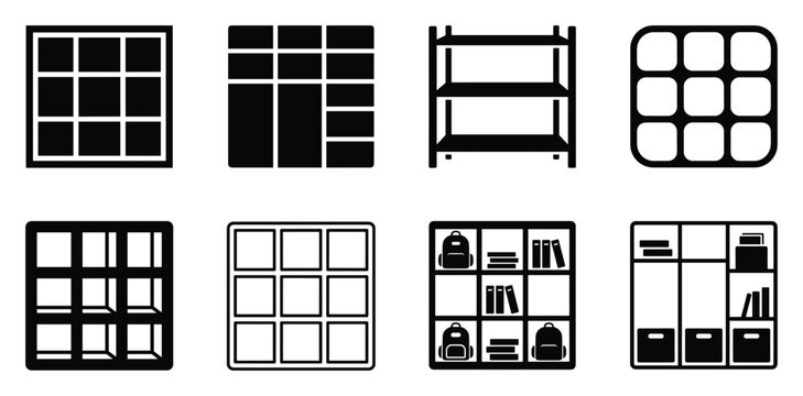 Minimalist cubby storage icon variations set, premium vector line art bundle for digital marketing, clean geometric horizontal cubby organizers graphic designs for creative branding projects i