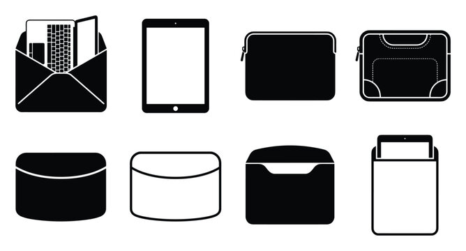 Minimalist device sleeve icon variations set, premium vector line art bundle for digital marketing, clean geometric horizontal sleeves graphic designs for creative branding projects isolated o