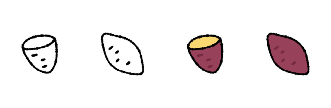 手書きのさつまいもイラストセット 秋の味覚や焼き芋のPOPに使えるベクター素材