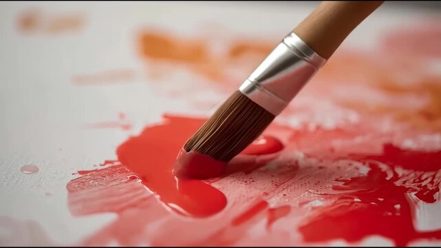 Red paint brush canvas watercolor texture vibrant brushstrokes spreading wet pigment textured canvas
