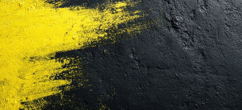 Abstract textured surface with bold yellow brush strokes against dark background