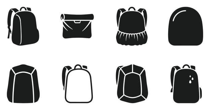Minimalist backpack rain cover icon variations set, premium vector line art bundle for digital marketing, clean geometric horizontal covers graphic designs for creative branding projects isola