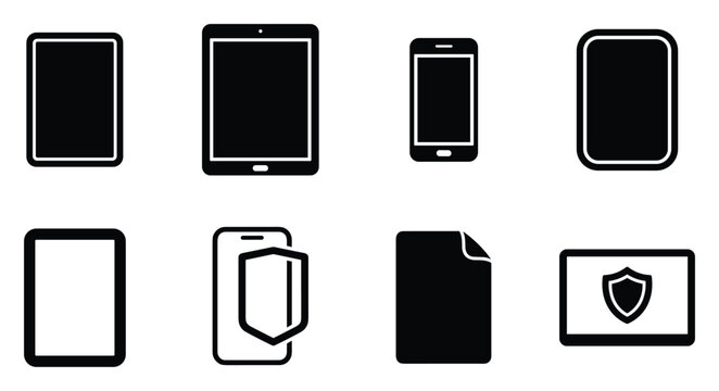 Minimalist screen protector icon variations set, premium vector line art bundle for digital marketing, clean geometric horizontal protectors graphic designs for creative branding projects isol