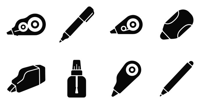 Minimalist correction tape icon variations set, premium vector line art bundle for digital marketing, clean geometric horizontal tapes graphic designs for creative branding projects isolated o