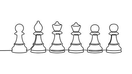 Continuous Line Drawing of Chess Pieces: King, Queen, Bishop, Rook, Knight, Pawn © Cici