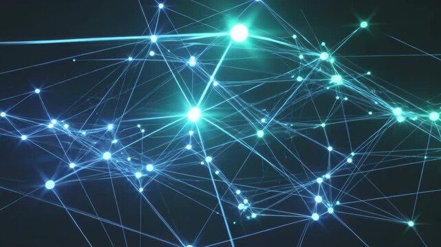 Animated plexus of connected glowing nodes in digital space