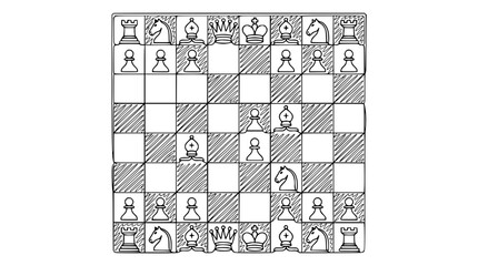 Chess Game Board with Pieces Drawn by Hand © Cici