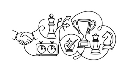 Chess Strategy, Victory, and Partnership - Continuous Line Art © Cici